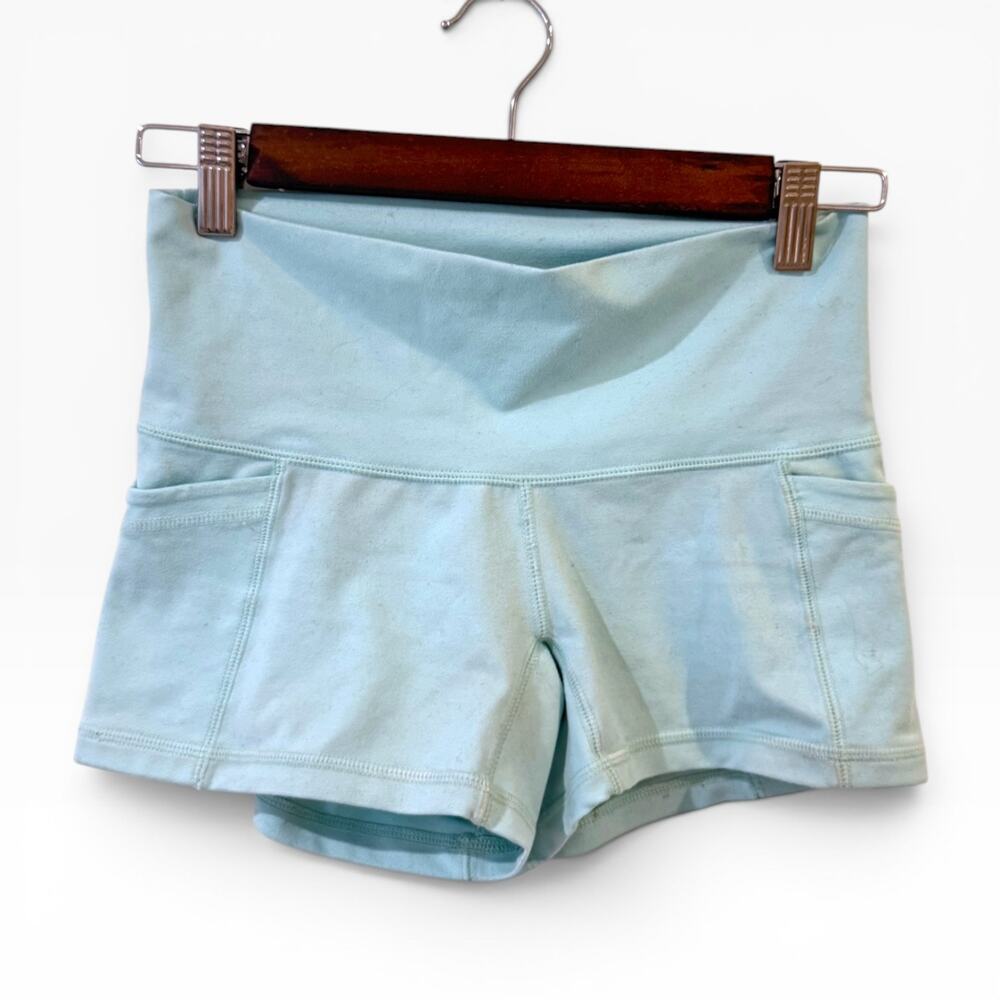 POPFLEX Blogilates High Waist Supershort Light Blue Size 4 GUC - Picture 2 of 5